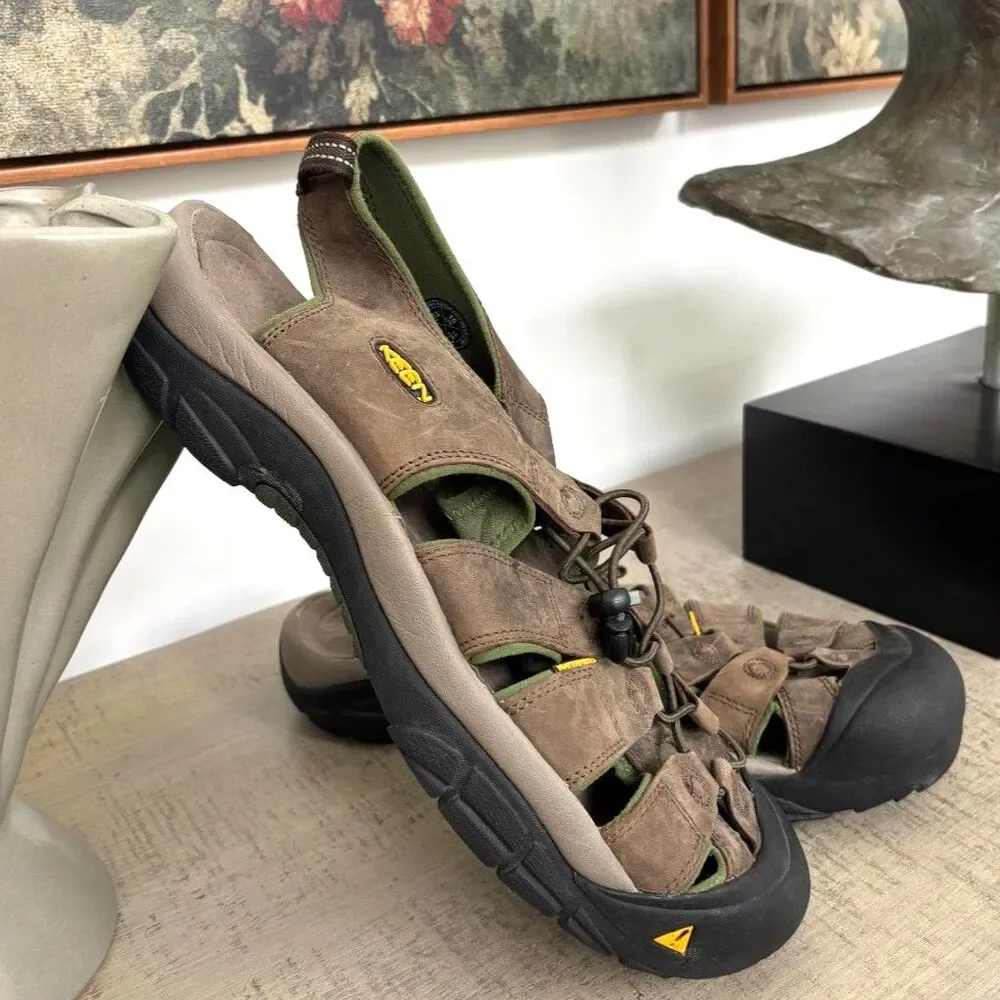 KEEN Newport Waterproof Leather Hiking Sandals Bison Brown Size 15